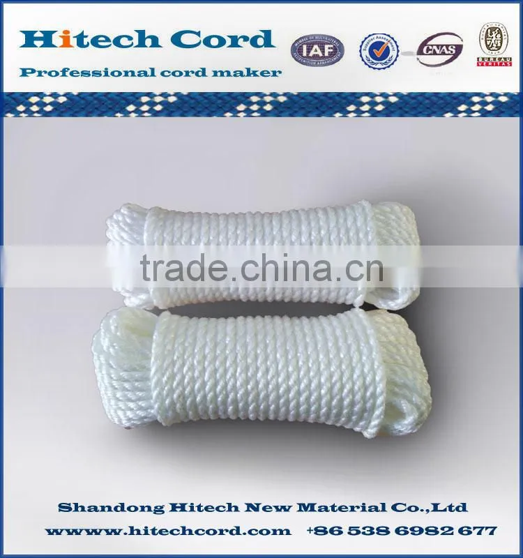 High tensile strength white color polyester Material 3 strand twist polyester cord