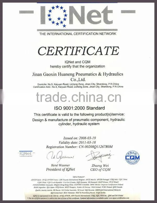 Double acting hydraulic cylinder with brackets and tie rods