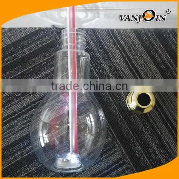 Factory supply Golden Screw Cap Wholesale Light Bulb Shape Plastic Juice Beverage Bottle