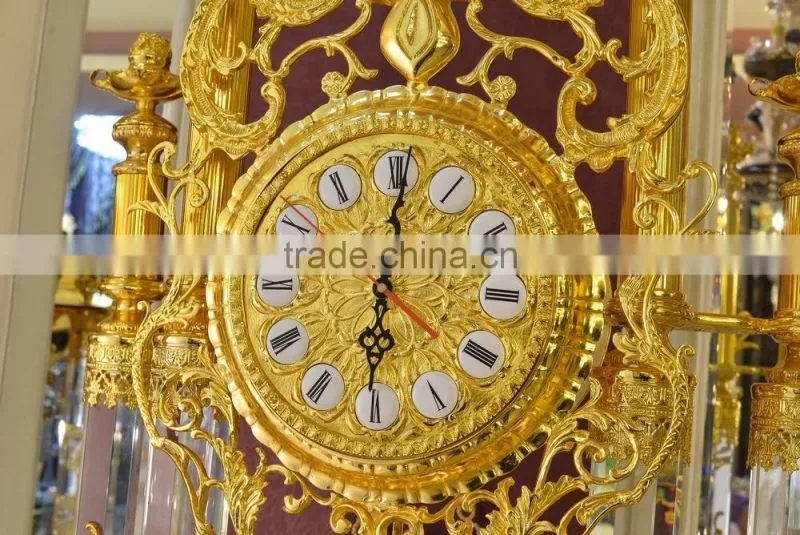 Luxury Copper and Crystal Clock, Grandfather Antique Clocks, Marble Base Tube Clock
