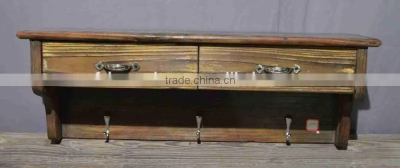 antique hanging wooden wall shelf with distressing