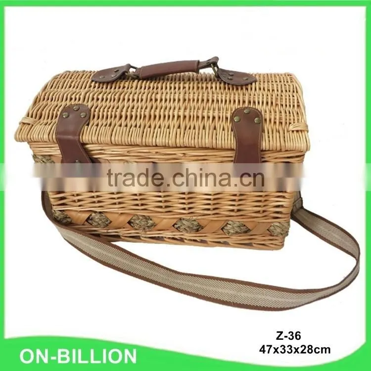 Custom willow picnic basket with shoulder strap