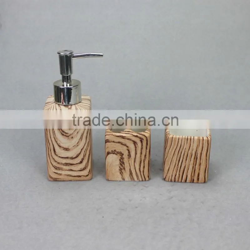 3 pcs Wood texture ceramic bathroom accessories set