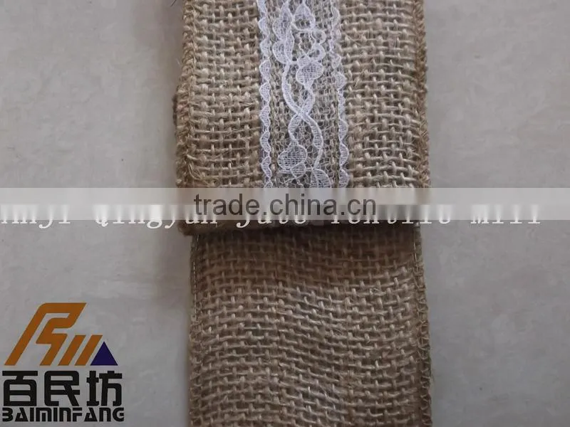 natural wired edge burlap craft ribbon 2.5''*5Y for decoration