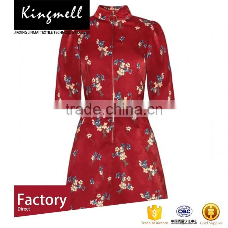 Custom red digital printed polyester fabric for women summer dresses