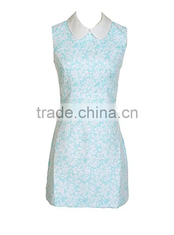 newly lovely jacquard wite peter pan collar sleeveless short dinner dress