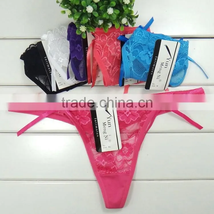 Brand new sexy lady t-back transparent hot lady lace t-back panties with bows in stock