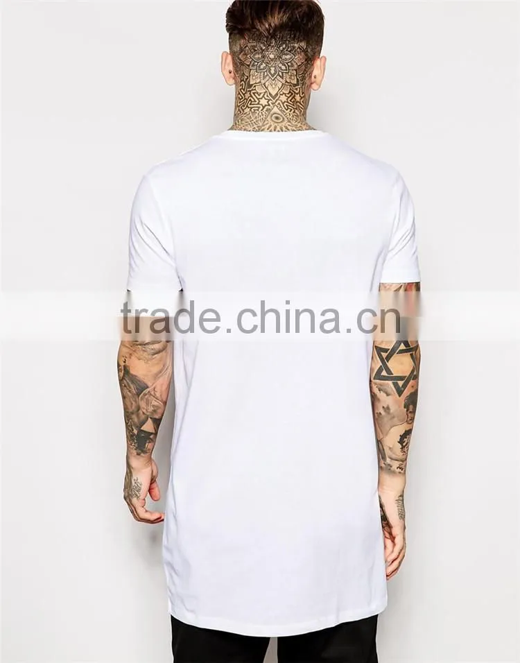2015 Mens plain white tall tee shirt with zip detail