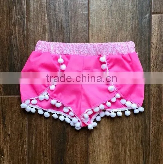 Black white stripes bloomer with hot pink pom pom new born baby clothes