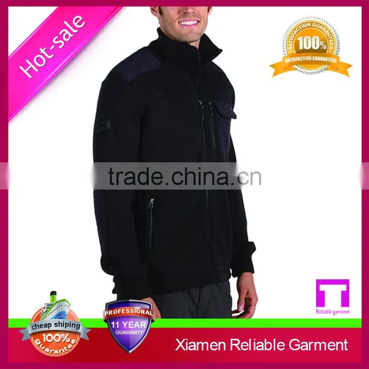100% polyester ribbed collar soft sweater knit fleece jacket for man