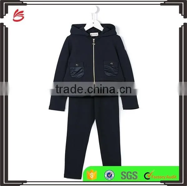 2017 new style children fashion contrast pocket tracksuit baby girl boutique clothing sets wholesale
