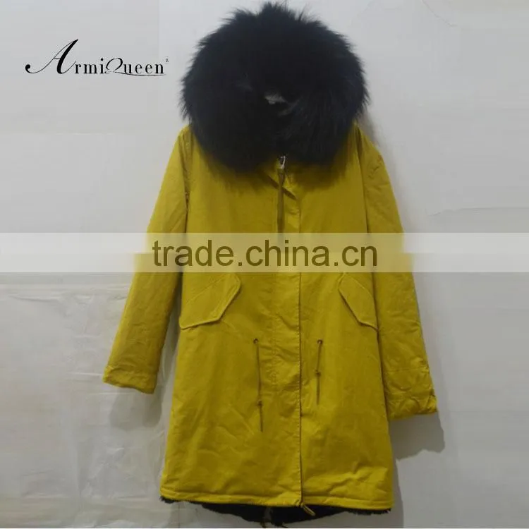 Fashion good quality Korean style comfortable yellow faux fur winter coats