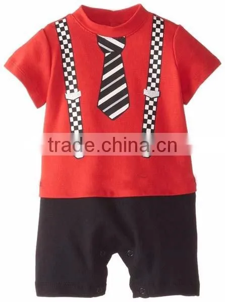 gentle style short sleeve baby boy romper with necktie