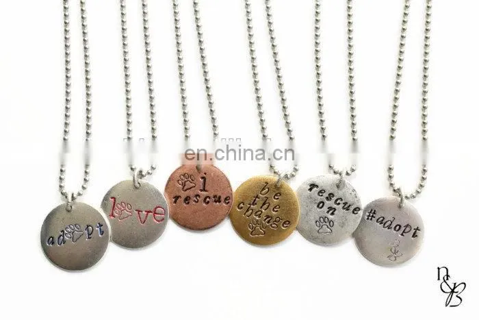 Engraved Frase Disc Pendant Round Imitation Plated Initial Letter Necklace Jewelry