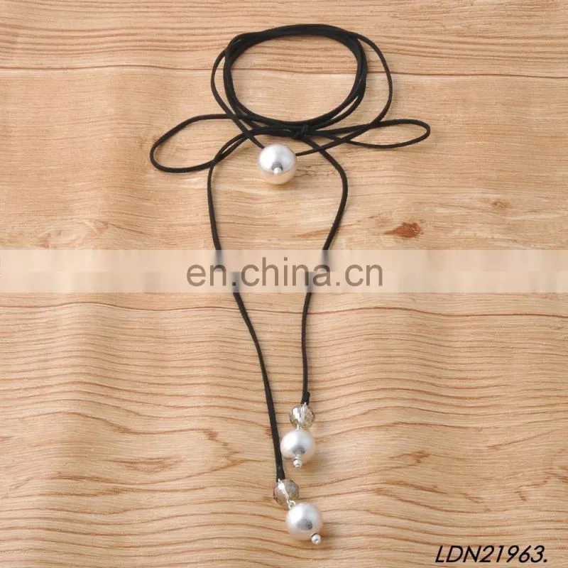 Long Black Layered Leather Thin Double Wrap Choker Bolo Necklace with Gold Tip- Vegan Faux Suede Accessories