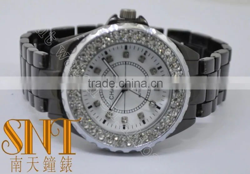 Women Watches Fashion 2015 Japan Quartz Stone Watch,Black Stainless Steel