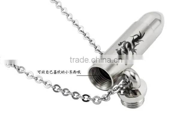 titanium stainless steel bullet pendant necklace men's design can open to put something in it