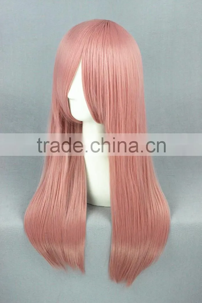 High Quality 60cm Medium Long Straight Pink Synthetic Anime Wig Cosplay Hair Wig