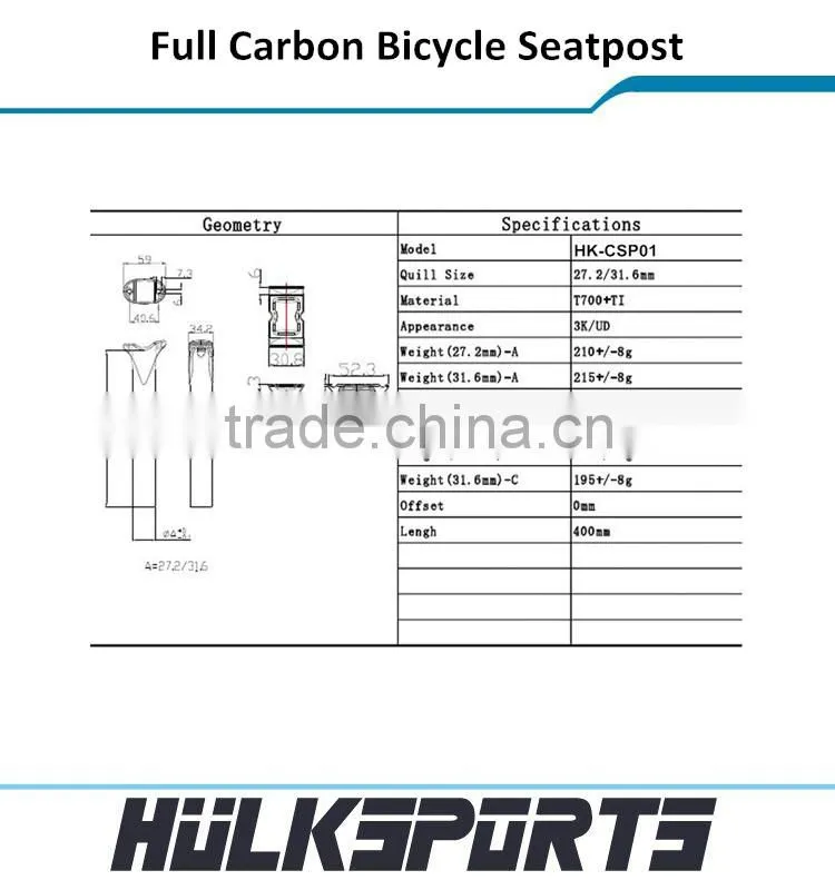 2015 Newly mtb road bike carbon seat post full carbon bicycle seatpost 27.2/31.6 diameter 400mm pipe lenght for custom