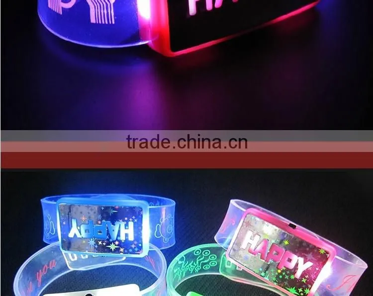 Light Up Promotional Custom Logo Happy Led Bracelet, Led Wristbands, Led Bangle Party Decoration