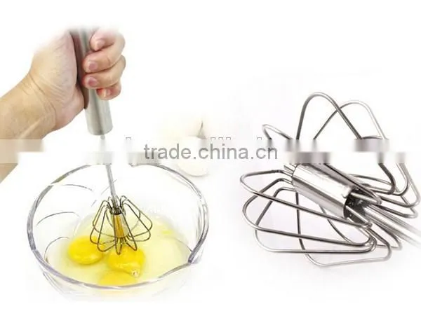 14'' Red silicone + stainless steel egg hand whisk semi-auto rotating whisk novelty silicone coated egg whisk