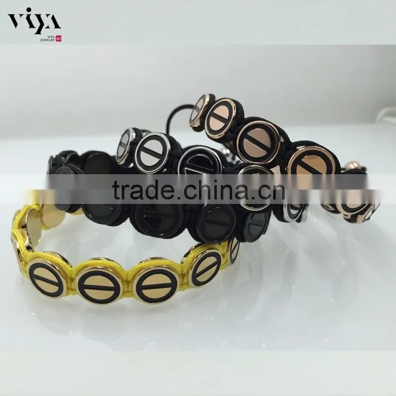 Rose Gold Plating Satinless Steel Beads Bracelet Colorful Chinese Knot Bangle Mens Bracelet
