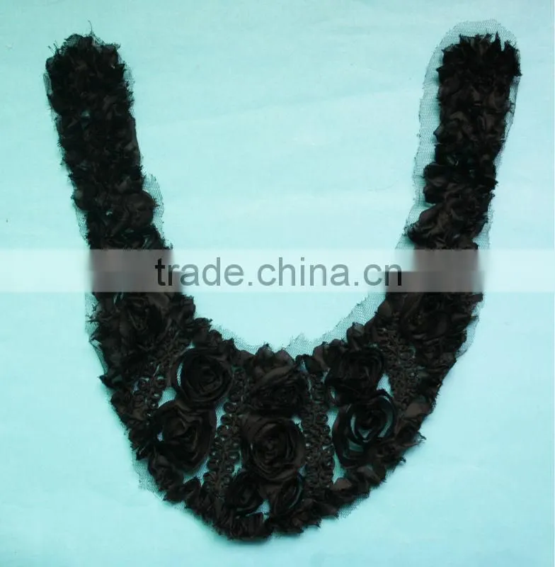 Black V-shape flower fabric collar for lady shirt