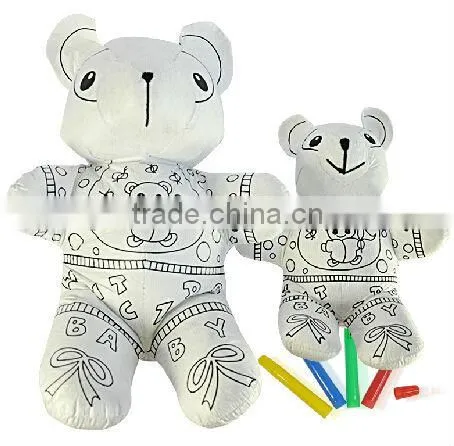 8" tyvek educational DIY drawing toy for kids/Bear Plush Toy with 4pcs markers-DIY Drawing Toy