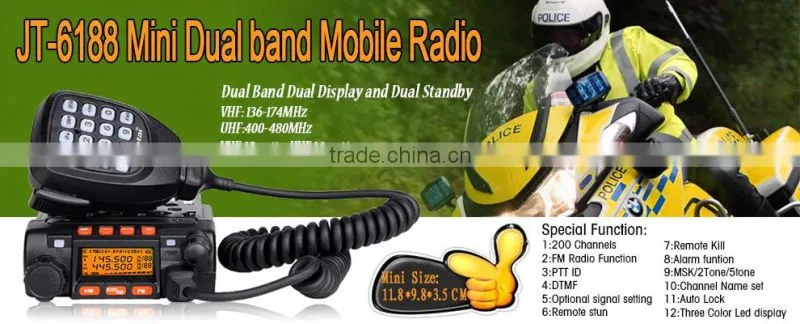 New arrival! Juentai JT-6188 plus Mini Dual Band Mobile radio Outpower VHF25W UHF20W Frequency 136-174&400-480Mhz walkie talkie