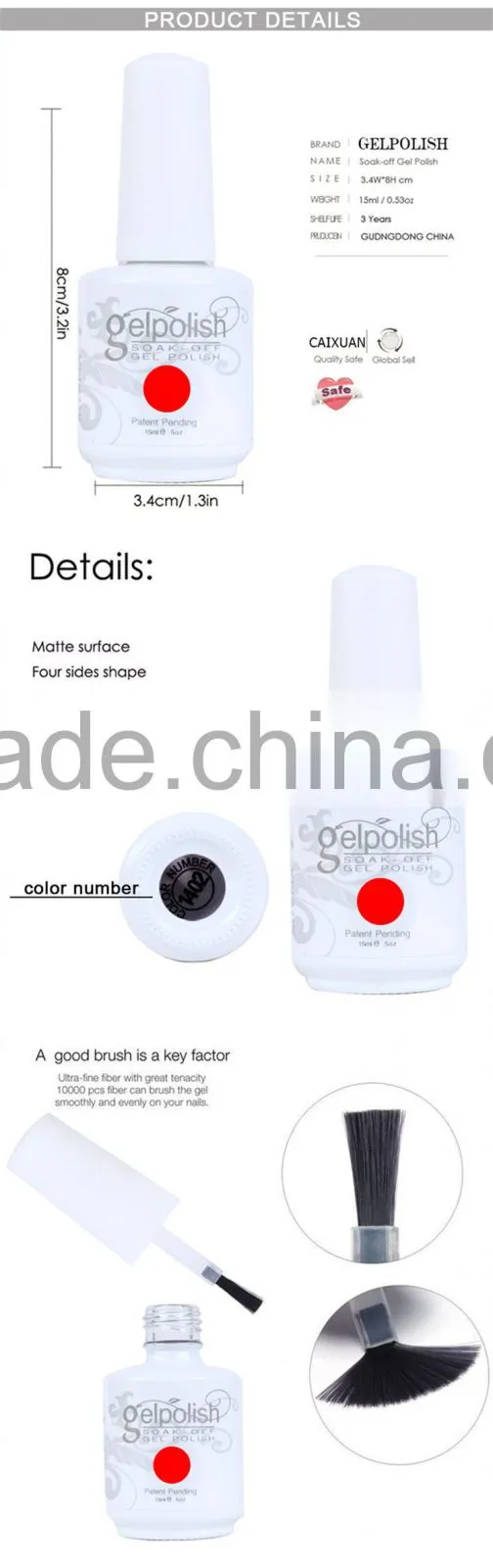 China factoty supply Caixuan 177 color 15ml uv gel nail color sample gel nailpolish uv