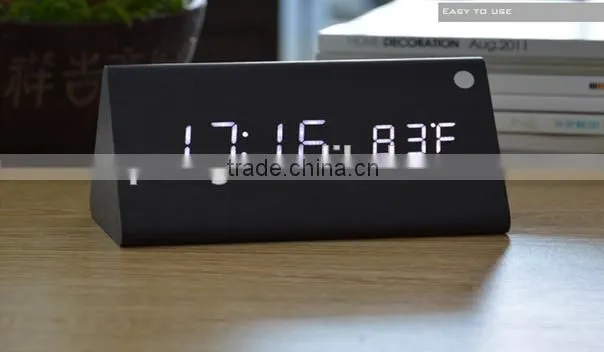 Brand New design style Digital LED Black Wooden Wood Desk Alarm Brown Clock Voice Control reloj despertador