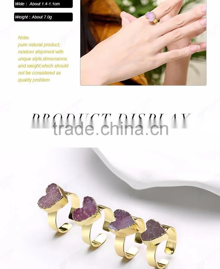 Available stock jewelry natural crystal heart ring design wholesale