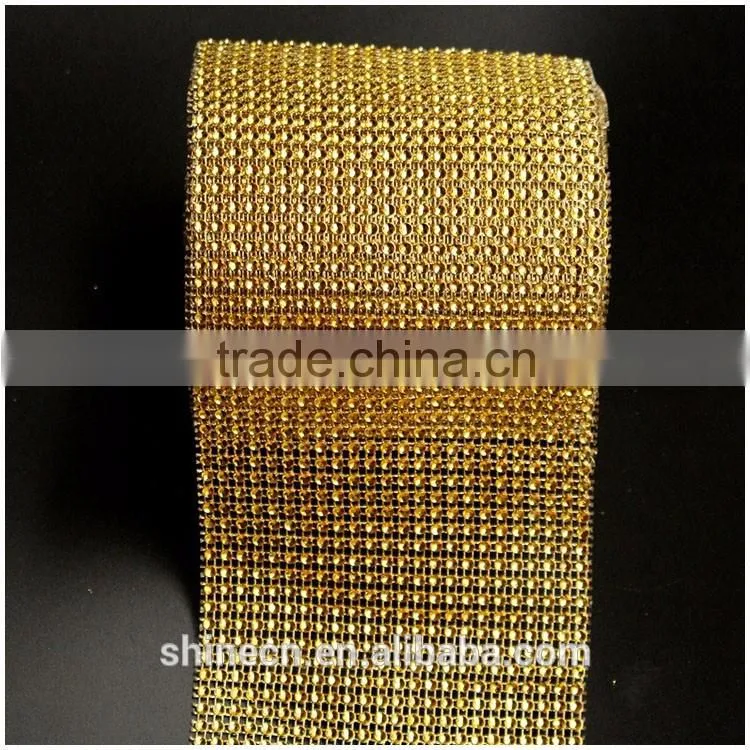 Wholesale 24 raws 3mm acryl gold base hot fix rhinestone mesh/net/sheet, rhinestone mesh trimming