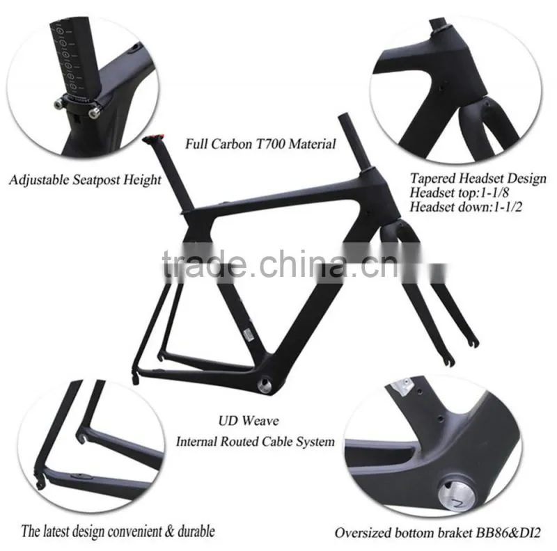 New Full Carbon Aero Road Bike Frame Adjustable Seatpost UD Matt BB86(DI2)