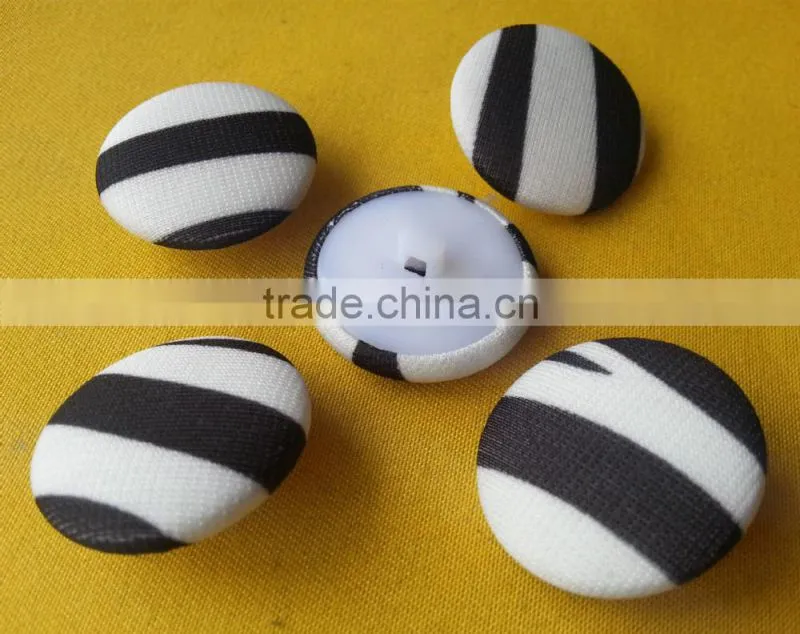 Black and white Strips Fabric Covered Shank Button -- F1508