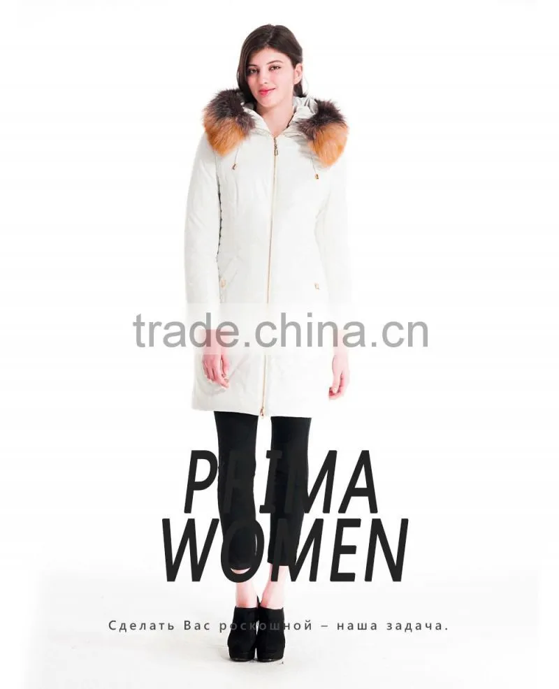 Winter Women Medium Length Slim Cut Coat With Brown Fox Hat Overcoat
