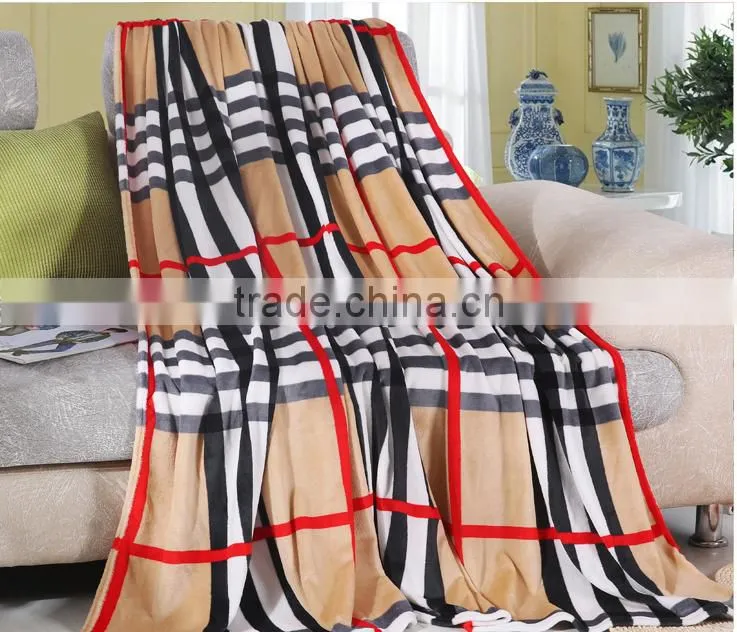fashion grid stripe flannel blanket