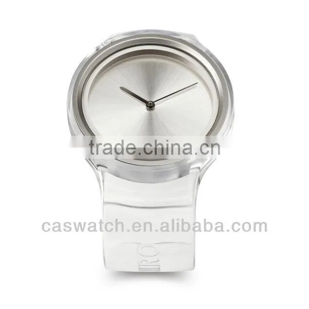 Fashion iron clear blank dial transparent plastic strap watch