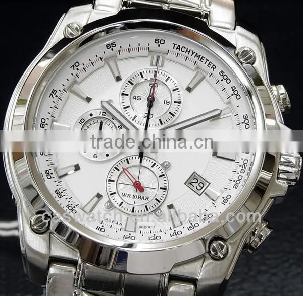 Classic mens stainless steel big case watch 5ATM water resistant chronograph watch