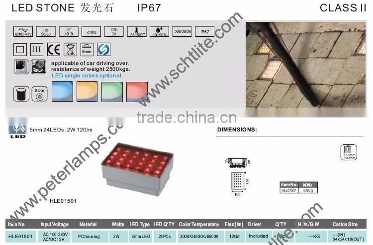 STONE for sale CE 15x10mm 8"*4" 2 W PC outdoor LED paver light
