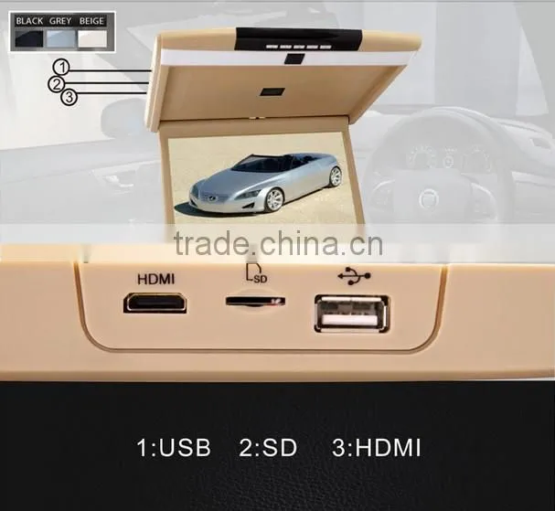 15 Inch Super Slim High Resolution Car Flip Down Roof Mount Overhead Monitor With Ir fm usb sd hdmi tv 1080p