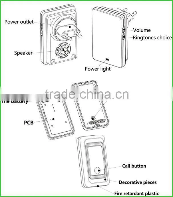 Volume adjustable wireless door bell 36 ring tones optional ding dong doorbell sound