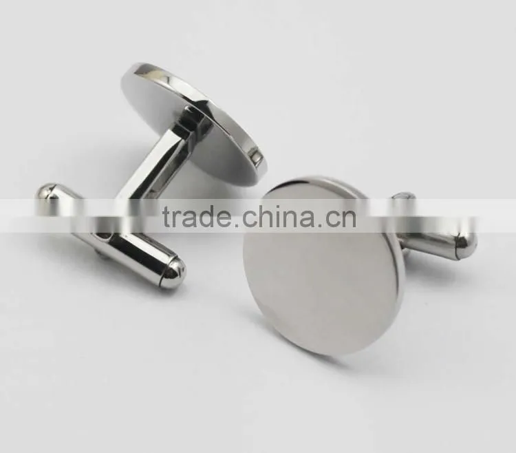 316L stainless steel shiny plain silver round cufflinks for men