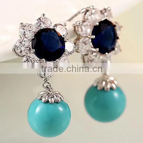 2014 New Korean Fashion Jewelry Wholesale Silver flower Pearl Earrings