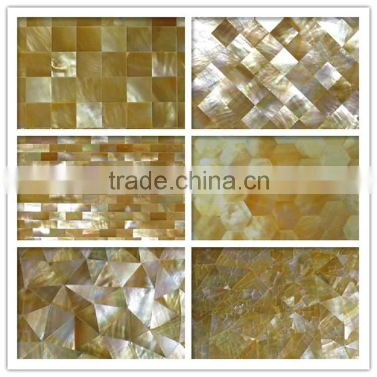 promotion crackle triangle yellowlip seashell mosaic tile MOP wall decorate