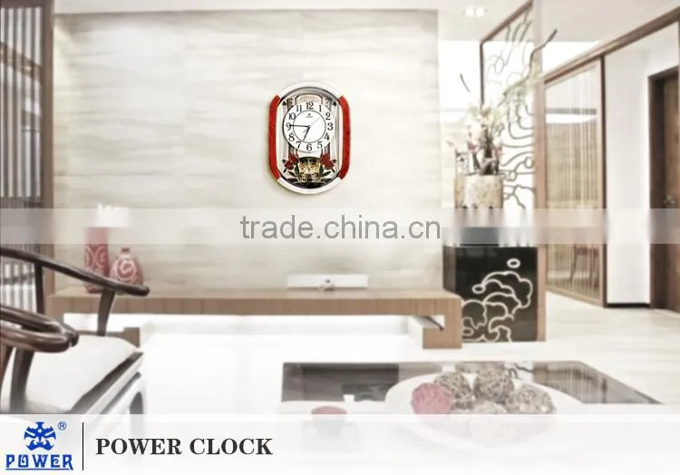 Plastic Case Silent Sweep Wall Clock With Tulip And Crystal Butterfly Ornaments Using 18 Music Sweep Quartz Clock Movement
