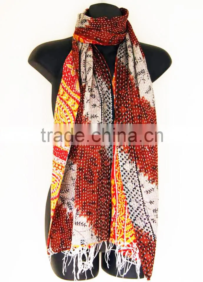 kantha shawl scarf scarves vintage tribal print saree silk scarf bohemian shawl