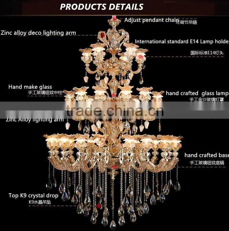 big chandelier for hotel ,modern hand crafted chandelier with zinc alloy bend ,31 lights