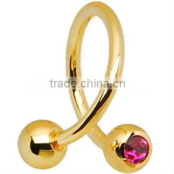 New 16 Gauge Gold Plated Aqua Gem Spiral Twister Ring
