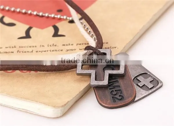 Adjustable leather cord necklace with cross pendant/leather cross necklace